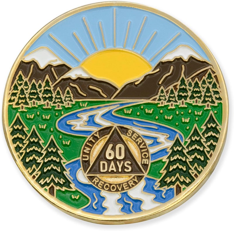 Sobriety Mint 60 Days Winding River Gold Plated AA Recovery Medallion/Chip/Token - 2 Months - Image 1